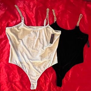 Elegant Chain Strap Bodysuit - Black and Cream